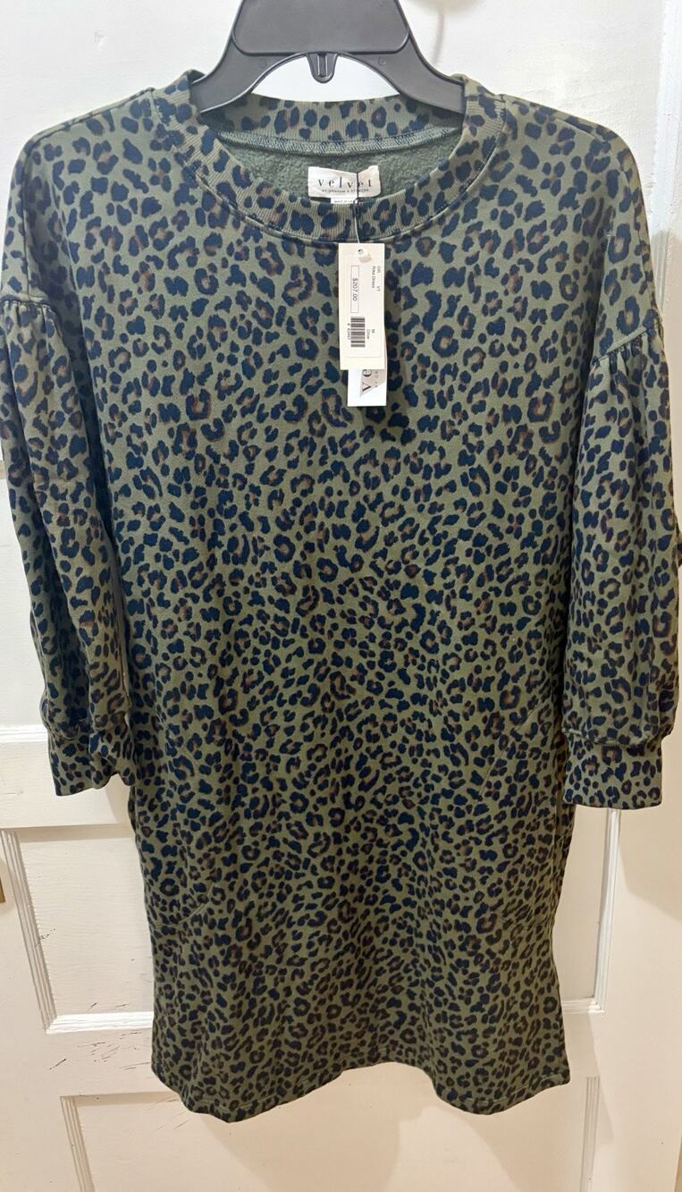 T-10 Velvet by Graham & Spencer 3/4 Sleeve Cotton Dress Animal Print M NWT $207
